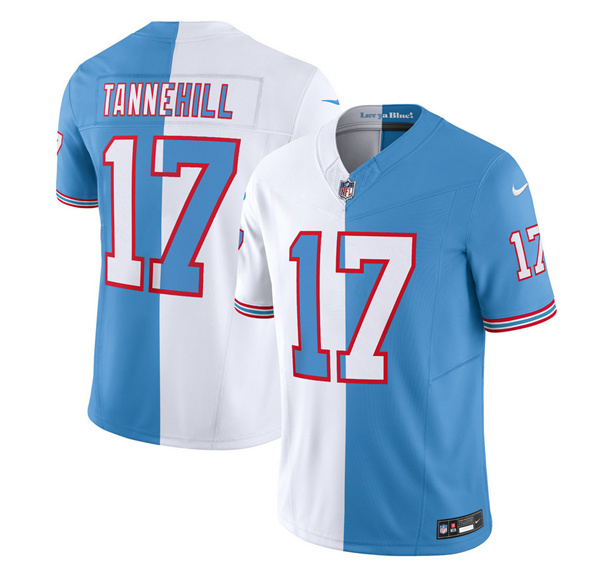 Men's Tennessee Titans #17 Ryan Tannehill White/Blue 2023 F.U.S.E. Split Vapor Limited Throwback Football Stitched Jersey